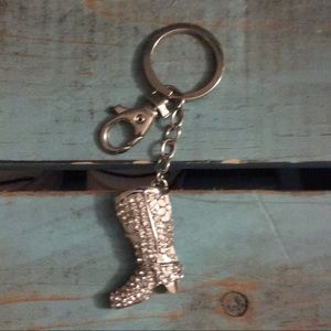 Silver Crystal Boot Keychain/Bag Charm W/Flower